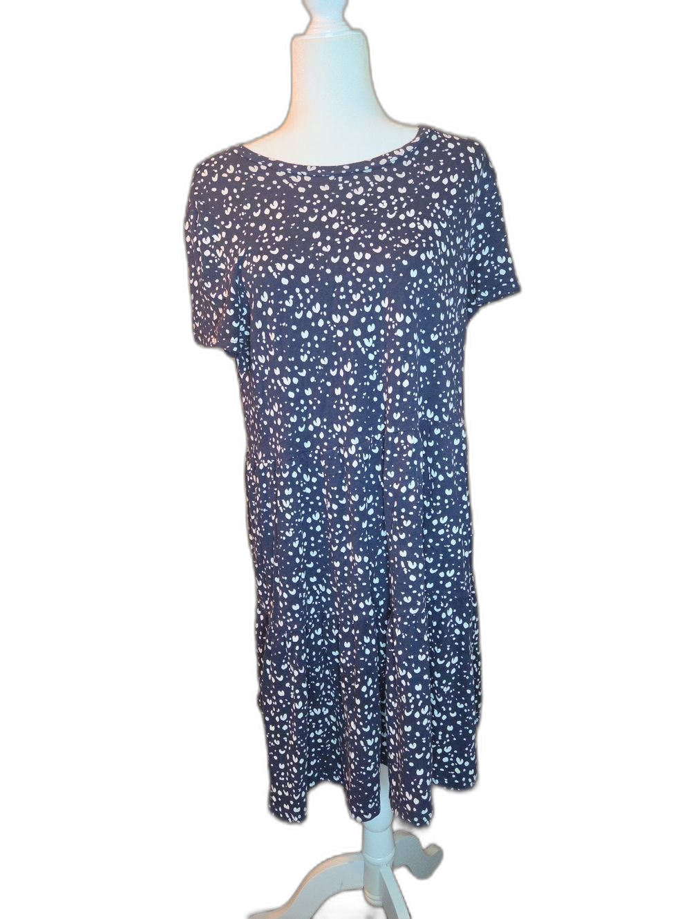 GAP Navy Blue Short Sleeve Midi Dress with White Spot Print